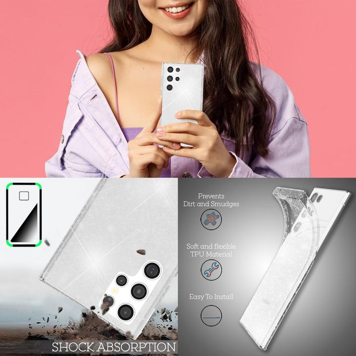 Produktbild Nalia Klare Glitzer Silikon Handyhülle (Samsung Galaxy S22 Ultra)
