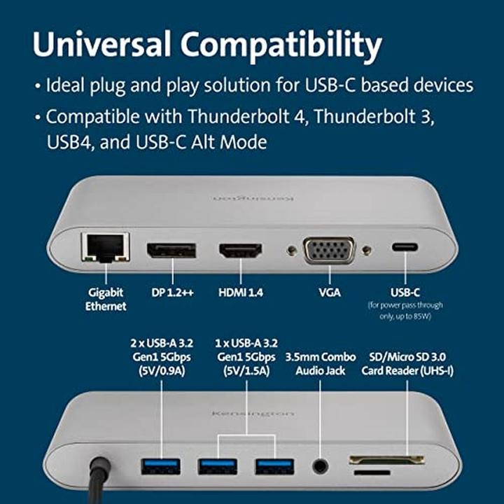 Productafbeelding Kensington UH1440p Mobiel USB-C 8-in-1 Docking Station (USB-C, 3 ports)