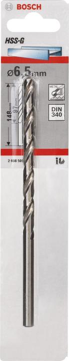 Immagine prodotto Bosch Professional Zubehör Trapano per metallo HSS-G, DIN 340, 6,5 x 97 x 148 mm, confezione da 1 pezzo (6,5 mm)