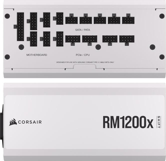Actual product image Corsair RMx Shift White Series, RM1200x Shift White, 1200 Watt, 80 PLUS GOLD Certified, Fully Modular Power (1200 W)