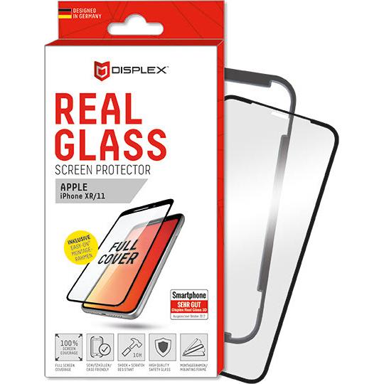 Displex Real Glass, Full Cover Panzerglas (1 Stück, Apple iPhone XR), Smartphone Schutzfolie, Transparent