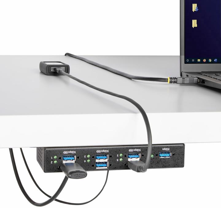 Actual product image StarTech COM 7-port USB 3.0 hub Managed industrial enclosure ESD/surge protection Wall/table/rail mounting (USB-B, 7 ports)