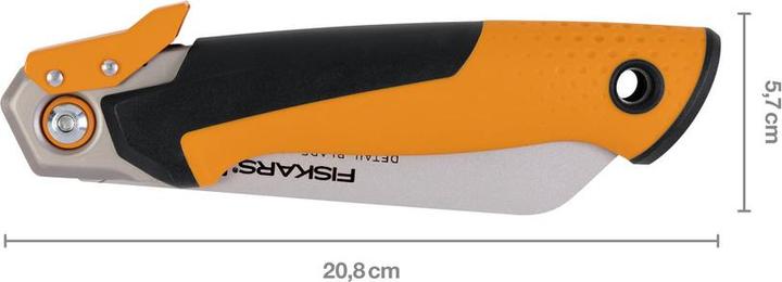 Produktbild Fiskars Pro Klappbare Zugsäge, Sägeblattlänge: 15 cm, 19 TPI, Schwarz/Orange, PowerTooth, 1062932