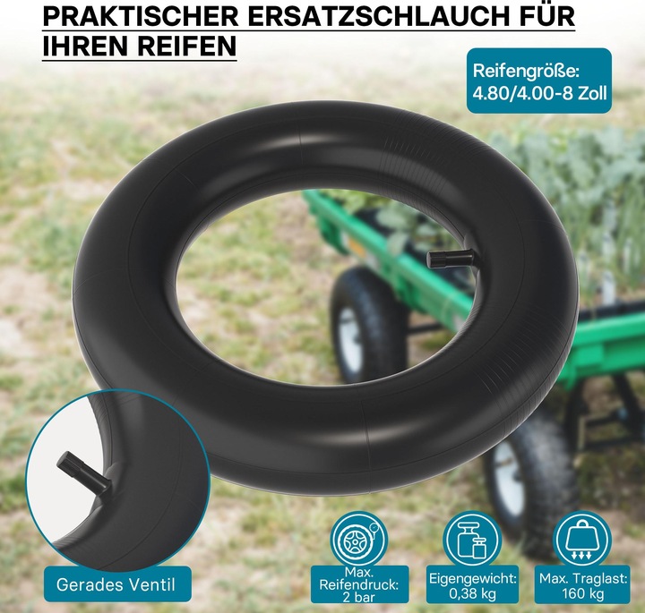 Immagine prodotto Wiltec Pneumatici con camera d'aria standard 4.00-8 160kg valvola TR87 Carriola Carrello per sacchi