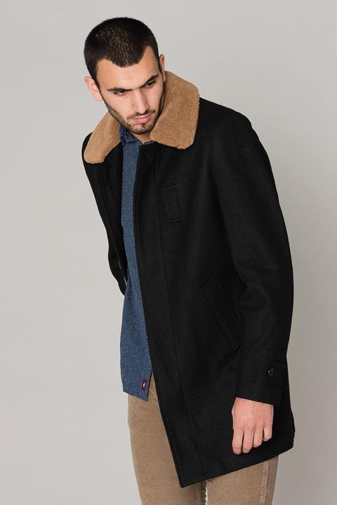 Actual product image Schott Nyc Maverick Wool Coat with Removable Collar and Two Inside Pockets (M)