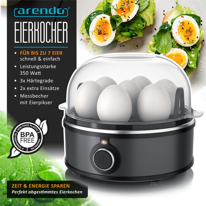 Produktbild Arendo Eierkocher für 7 Eier gleichzeitig, 350W, Edelstahl-Design, pochierte Eier & Omelette Einsatz, grau