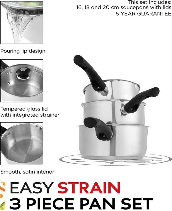 Produktbild Russell Hobbs RH00542EU7 Easy Strain Topfset 3tlg (Kochtopf, Edelstahl)