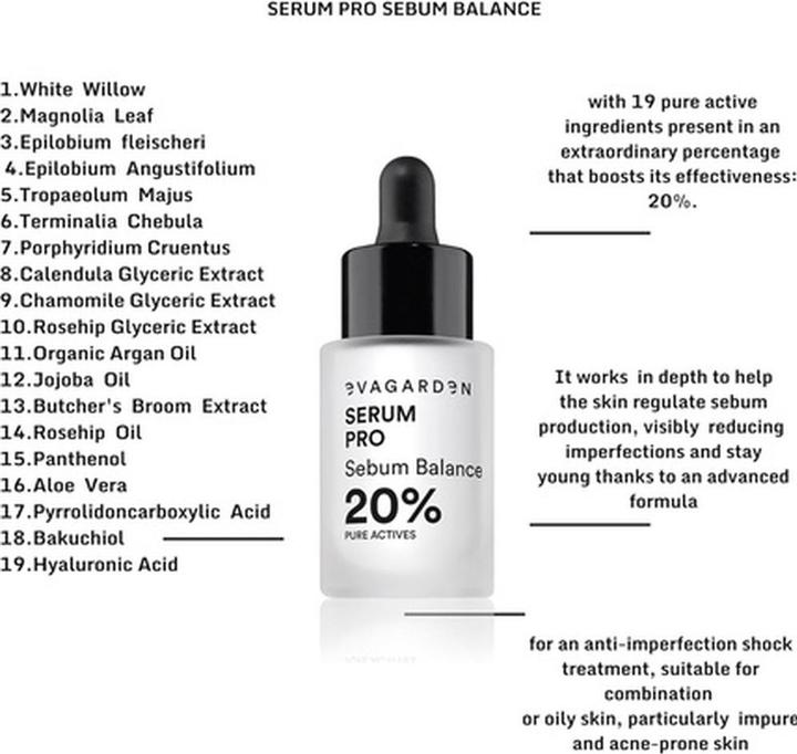 Produktbild Evagarden Serum Pro Sebum Balance 20% Pure Actives by for Women 0.68 Oz (68 ml)