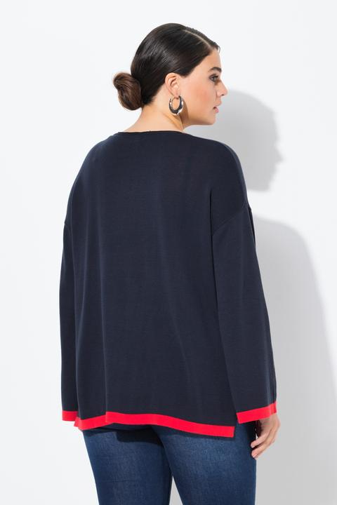 Produktbild Ulla Popken Pullover, farbige Bündchen, V-Ausschnitt, Langarm (50, 52)