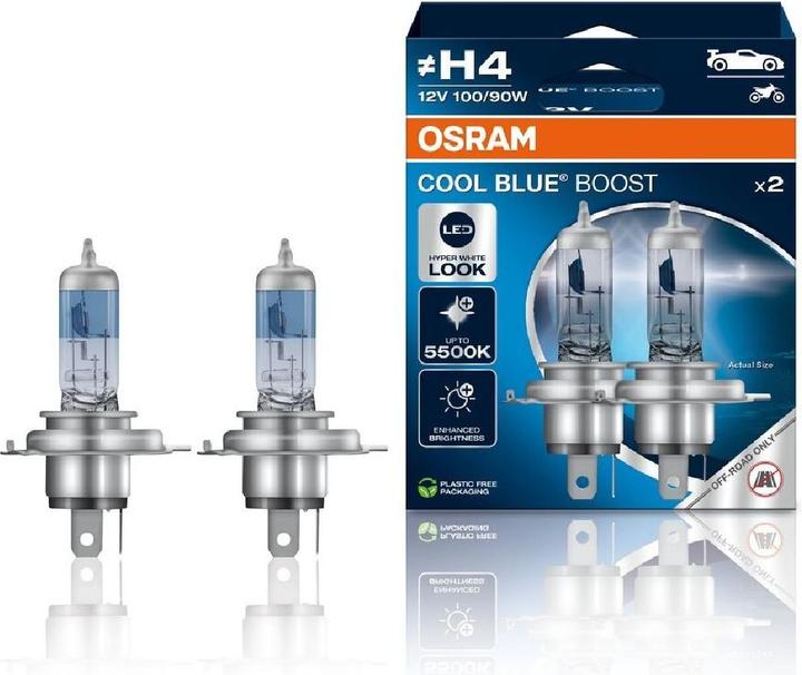Actual product image Cool OSRAM Automobilinės lemputės BLUE BOOST H4 100/90W 12V P43T 2vnt (H4)