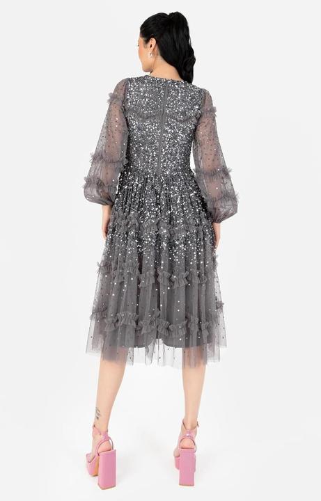 Image du produit Herba Abito Midi Manica Lunga con Paillettes e Balze (38)