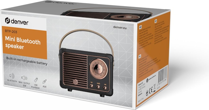 Actual product image Denver Retro BT loudspeaker BTP-203 (4 h, Rechargeable battery operated)