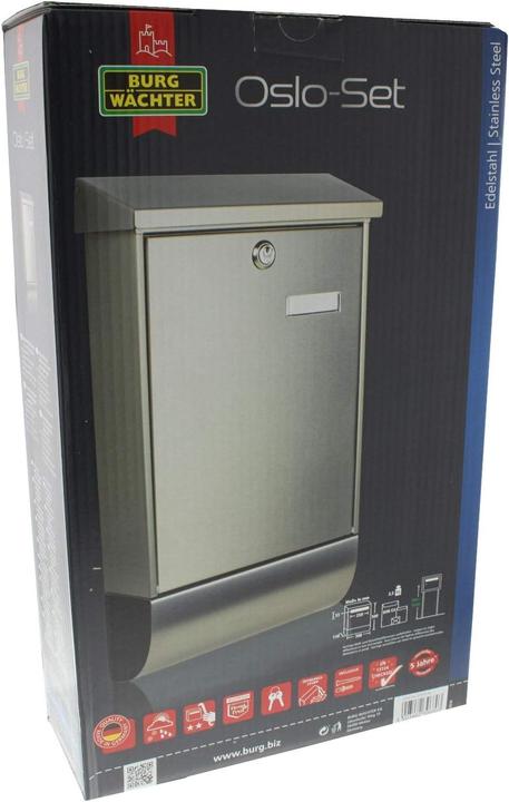 Immagine prodotto Burg Wächter Set di cassette per lettere in acciaio inox LxHxP 300/500/110 mm Oslo 37670 NI con sportello
