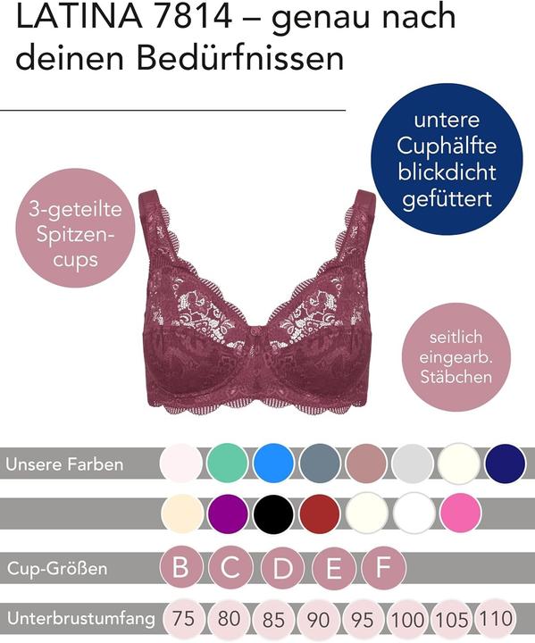 Actual product image Susa Ladies' Elastic Lace Bralette, Plum (75 D)