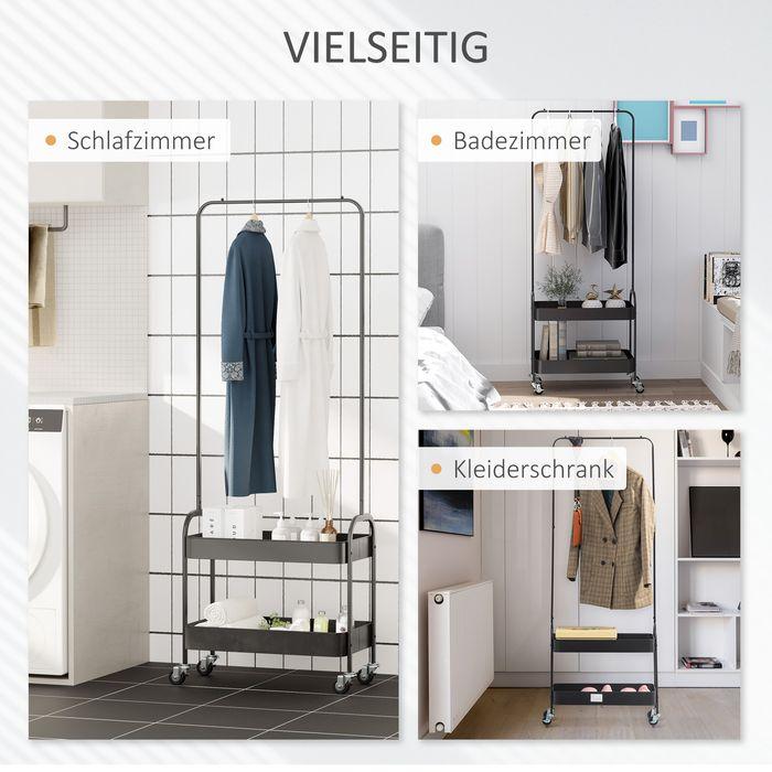 Immagine prodotto Swisshandel24 Kleiderständer auf Rollen, Garderobenständer mit Kleiderstange, Schuhablage