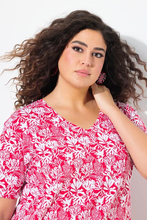 Produktbild Ulla Popken T-Shirt, floraler Druck, A-Linie, V-Ausschnitt, Halbarm (46, 48)