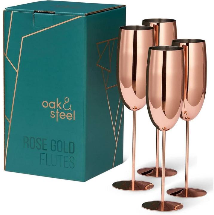 Immagine prodotto Oak & Steel Set di 4 bicchieri da champagne in acciaio inossidabile color oro rosa (28.50 cl, 4 Occhiali, Bicchieri da champagne)