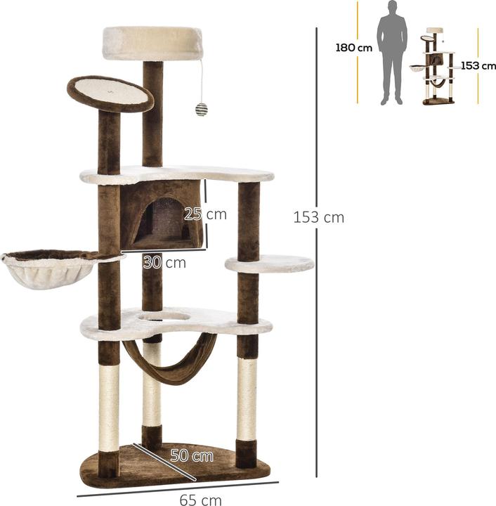 Actual product image PawHut Cat tree with sisal columns (153 cm, Coffee brown)