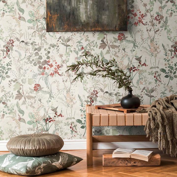 Image du produit A.S. Création papier peint fleuri vintage blanc vert rouge papier peint intissé floral (53 x 1005 cm)