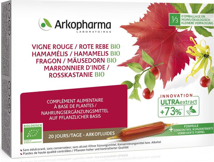 Produktbild Arkopharma Arkofluide Bio Rote Rebe Hamamelis Mäusedorn Rosskastanie (20 Stück, Ampulle, 367 g)
