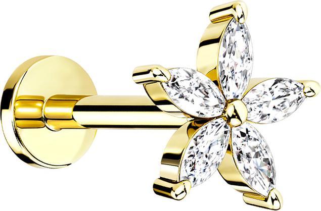 Immagine prodotto Star Piercing Micro Labret filo interno Fiore placcato oro con cristallo (Ottone, Acciaio chirurgico 316L)