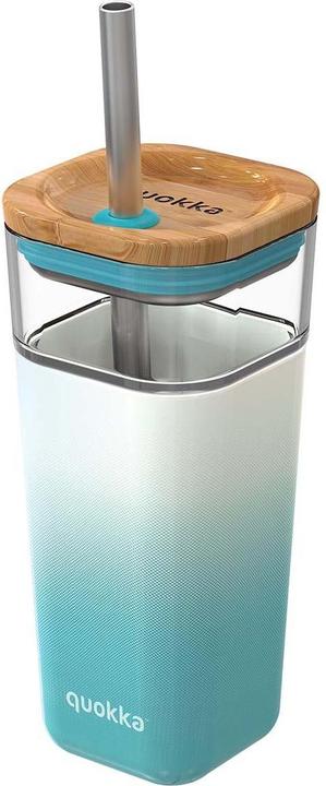 Immagine prodotto Quokka Cubo di vetro 540 ml - contenitore per bevande con cannuccia - Gradiente verde acqua (0.54 l)