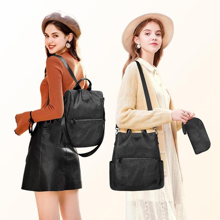 Produktbild Only-Bags.Store Rucksack klein, Stadtrucksack aus veganem Leder, Rucksack Handtasche Anti-Diebstahl, eleganter