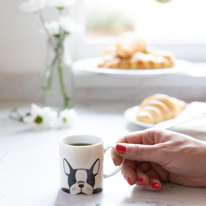 Actual product image Kitchen Craft KitchenCraft Porcelain Espresso Cup, French Bulldog Design, 80ml, Labelled (80 ml, 1 x)