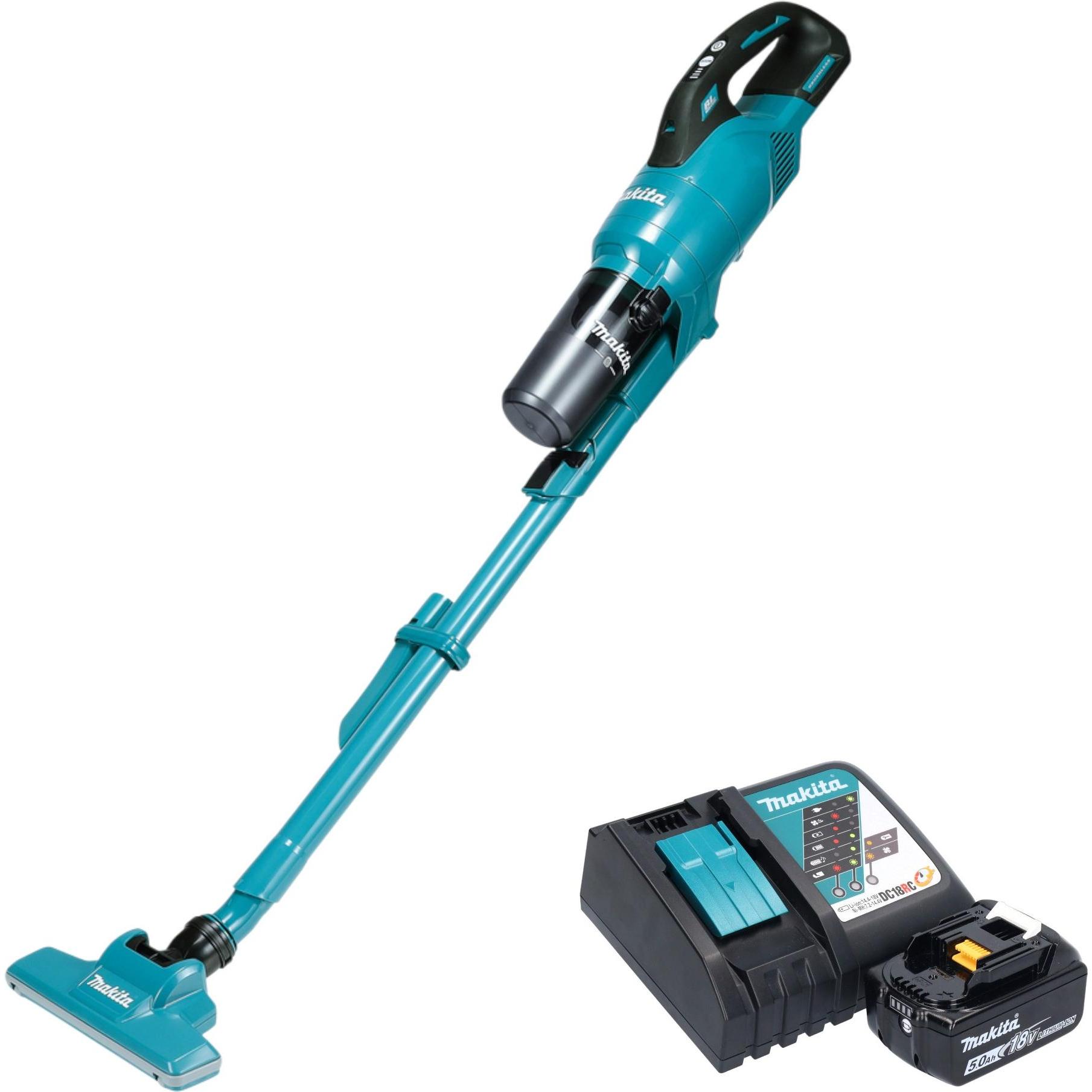 Makita DCL 286 FRT Akku Staubsauger 18 V 0,25 l Brushless + 1x Akku 5,0 Ah + Ladegerät, Aspirapolvere, Blu
