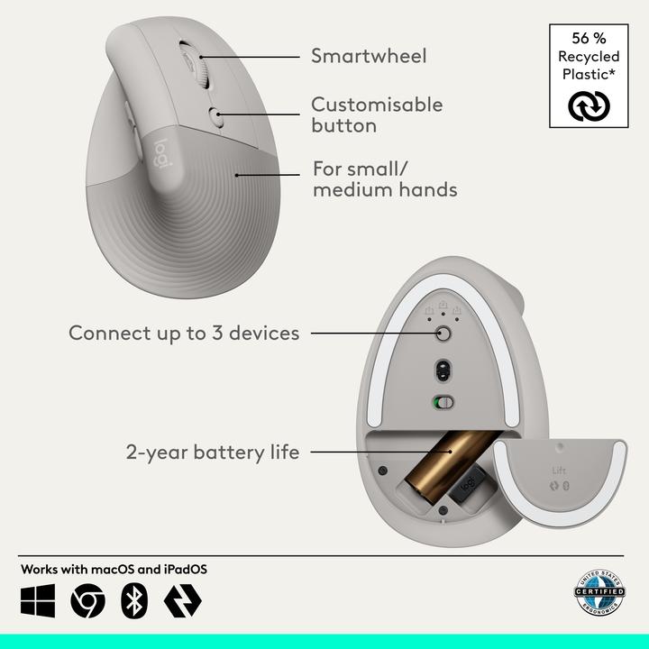 Actual product image Logitech Lift Vertical Sand (Wireless)