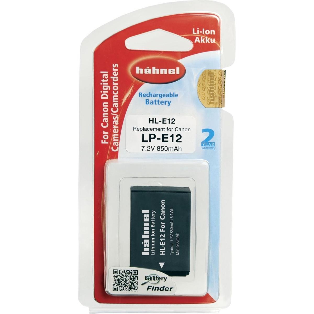 Hähnel Batteria di ricambio HL-E12, per Canon LP-E12 (Batteria della fotocamera), Alimentatore fotocamera, Nero