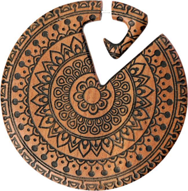 Actual product image Star Piercing Fake Ohrgewicht Teller Mandala Sonne aus Sawoholz (without brass, Organic)