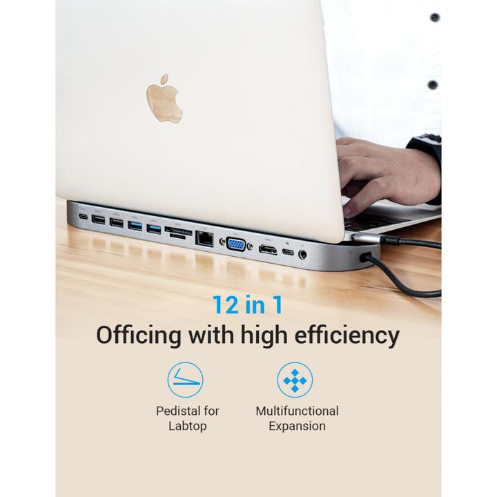 Produktbild Vention docking station 12 in 1: USB-C to HDMI/USB2.0 x 2/USB3.0 x 2/VGA/USB-C/RJ45/SD/TF/audio 3.5mm/PD 0.1 (USB-C, 12 Ports)