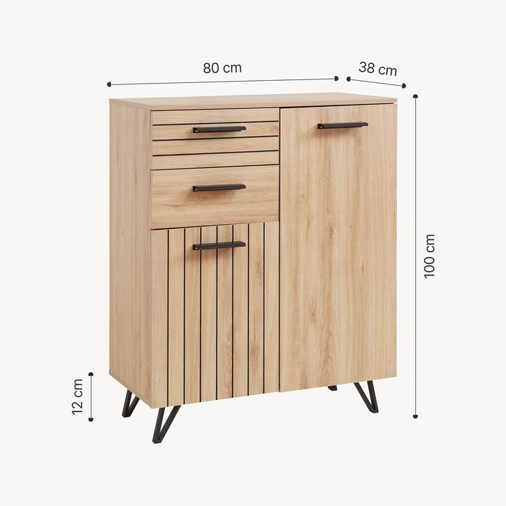Image du produit En.Casa Sideboard Noppen 100x80x38 cm Eicheoptik (80 x 38 x 100 cm)