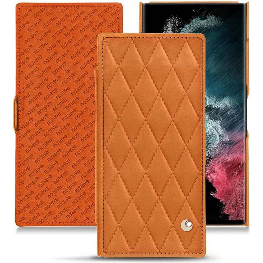 Noreve Lederschutzhülle horizontal (Samsung Galaxy S22 Ultra), Smartphone Hülle, Orange