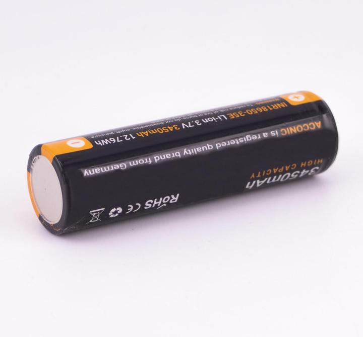Actual product image Acconic 3450mAh 3.7V 18650 Zelle Li-Ion Akku ungeschützt flattop (Ersetzt: INR18650-35E) (18650, 3450 mAh)
