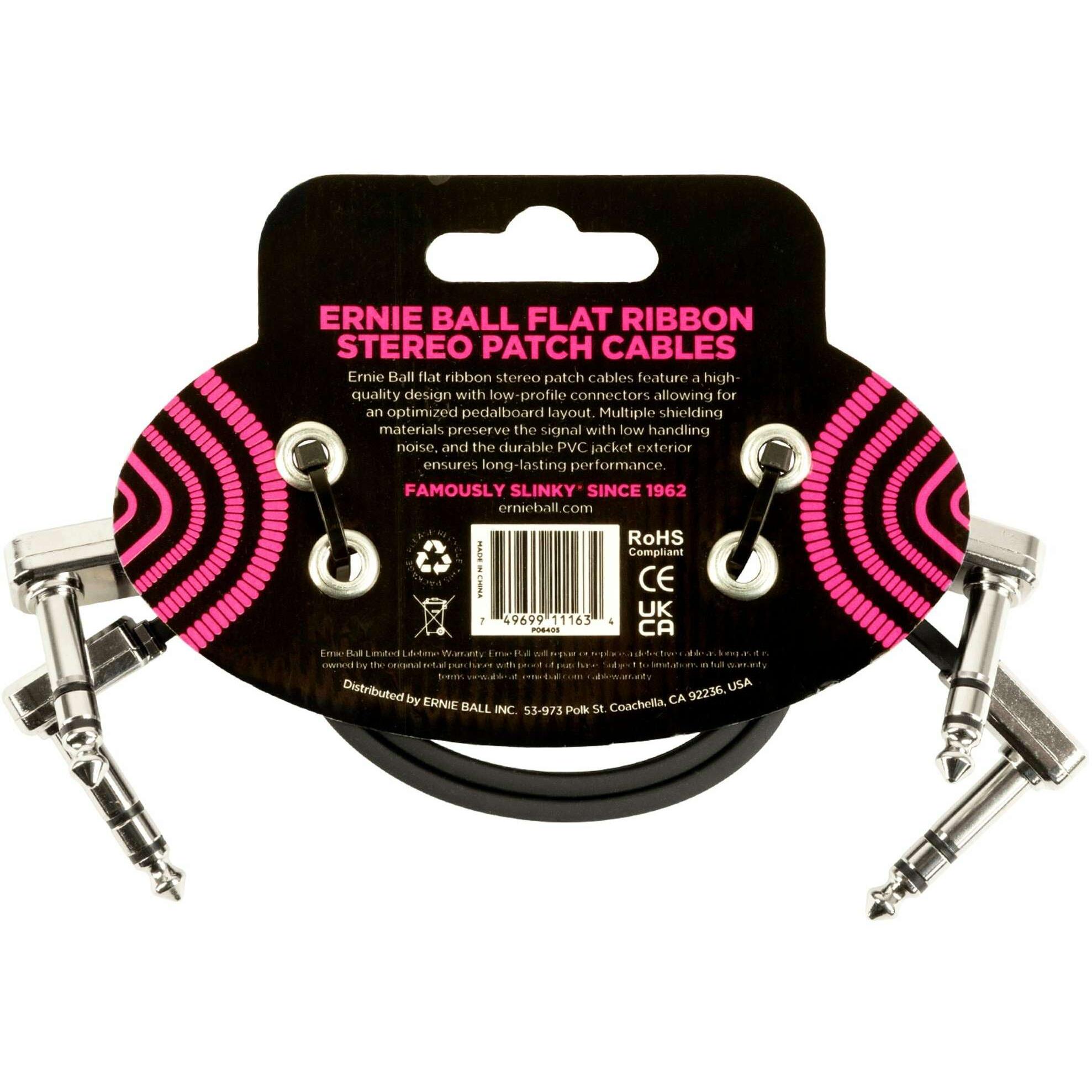 Ernie Ball Patch-Kabel 6405 Flat Ribbon, 2er Pack – 0.3 (0.30 m), Audio Kabel