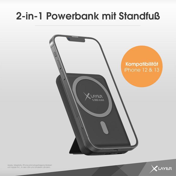 Image du produit Xlayer MagFix Pro 2in1 Powerbank avec support 5000 mAh (5000 mAh, 18.50 Wh)