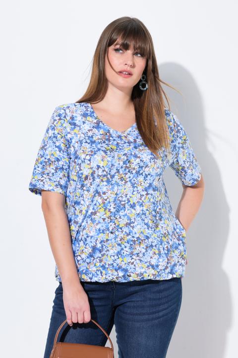 Produktbild Ulla Popken T-Shirt, Gummisaum, V-Ausschnitt, Halbarm (62)