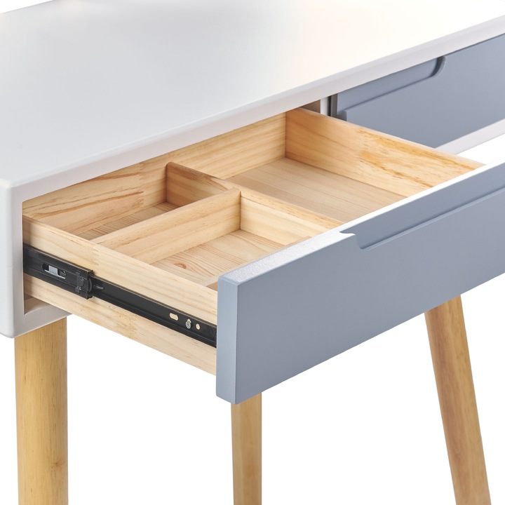 Produktbild Beliani Schminktisch mit 2 Schubladen, LED-Spiegel und Hocker Weiss/Grau DIEPPE (80 x 40 x 134 cm)