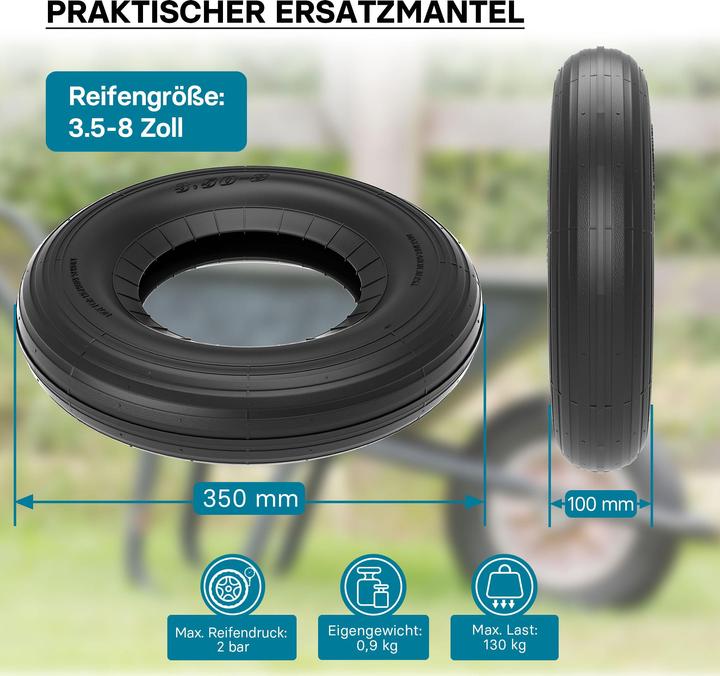 Immagine prodotto Wiltec Pneumatico per carriola per ruote pneumatiche 350x100 3,50-8