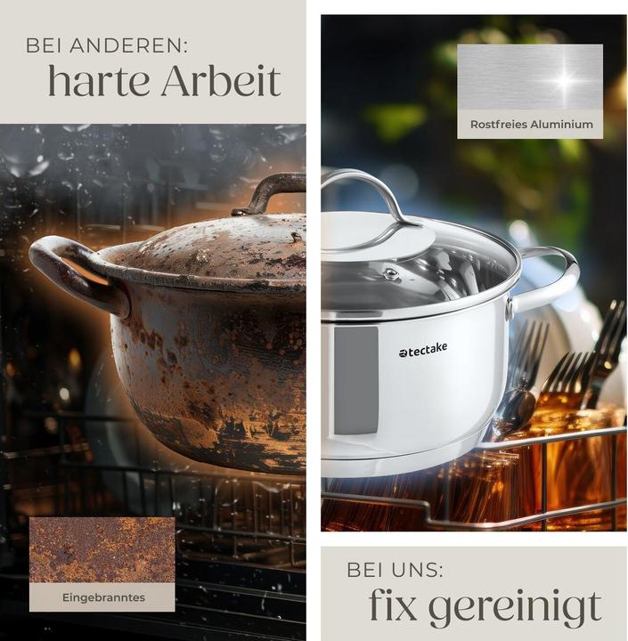 Image du produit tectake Set de pots Varese, en aluminium avec capuchons en vetro, 15 pièces (26 cm, Ensemble de casseroles et de poêles de cuisson, Aluminium)