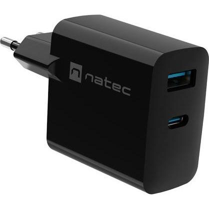 Genesis Ladowarka sieciowa Natec Ribera Gan 1x USB-A + 1x USB-C 45W czarna (45 W), USB Ladegerät, Schwarz