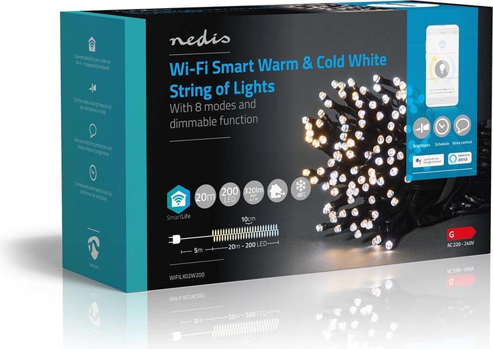 Image du produit Nedis SmartLife Décorative LED | Cordon | Wi-Fi | Blanc chaud à froid | 200 LED"s | 20.0 m | Andr (20 m)