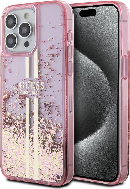 Image du produit Guess GUHCP15LLFCSEGP iPhone 15 Pro 6.1" różowy/pink hardcase Liquid Glitter Gold Stripes (Apple iPhone 15 Pro)