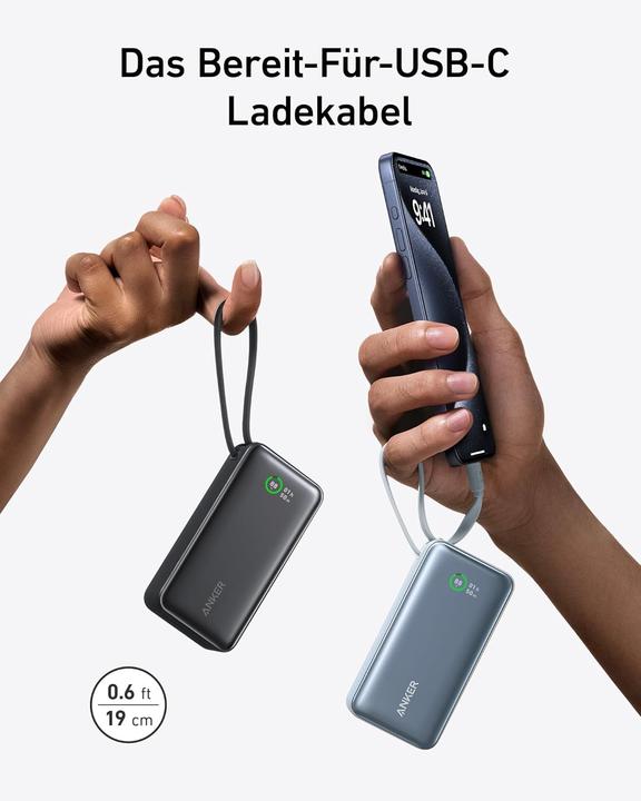Immagine prodotto Anker Anker-Nano powerbank-10.000 mAh powerbank roze met ingebouwde USB-C-kabel -PD 30 W (10000 mAh, 30 W)