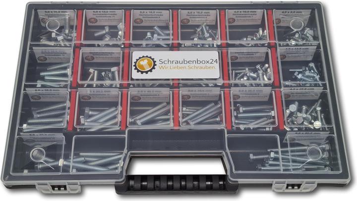 Schraubenbox24 Sechskantschrauben Sortiment M4-M5-M6 // 8mm-50mm 350 tlg. Schraubenbox DIN 933 (350 Schrauben pro Stück)