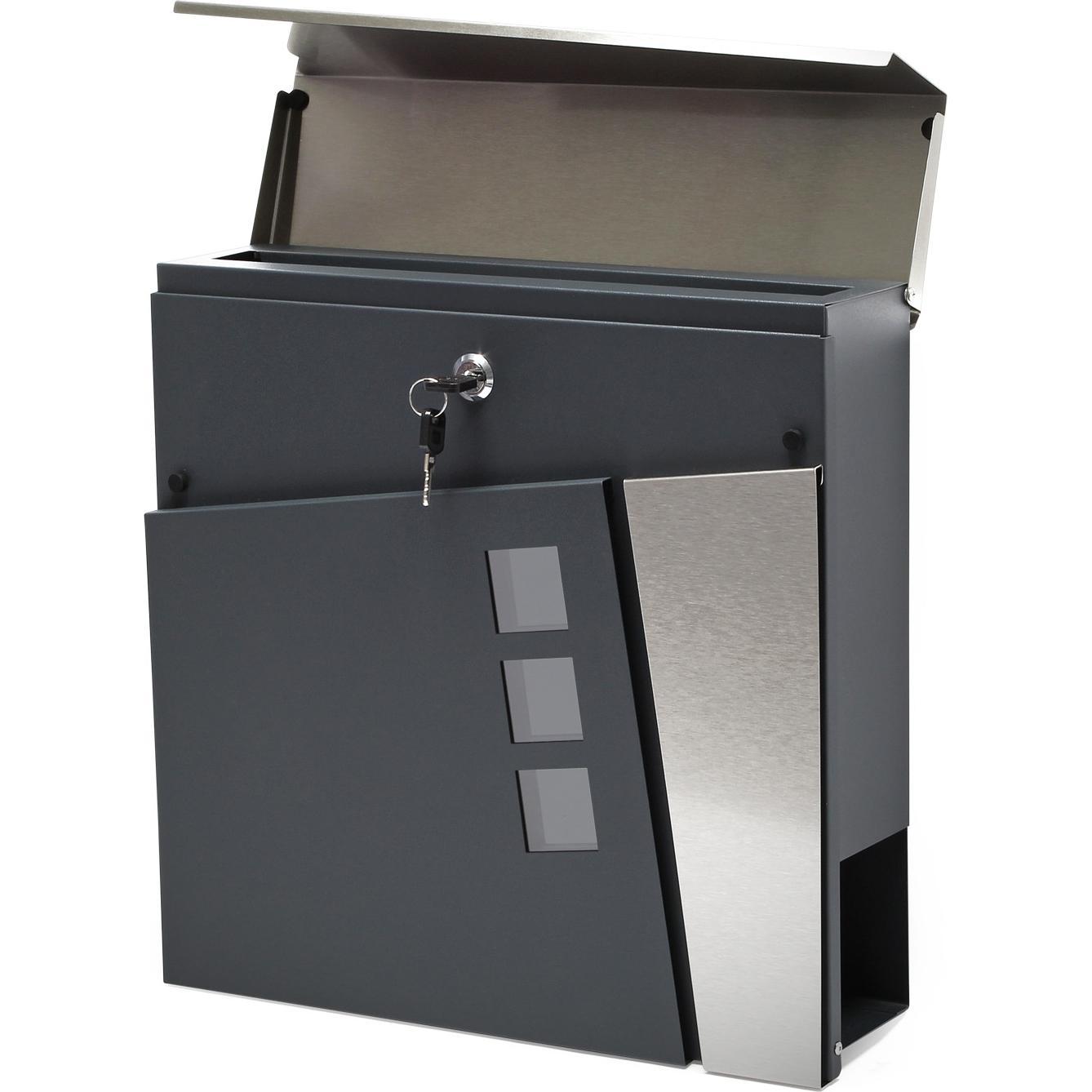 Thumbnail - Wiltec, Briefkasten, Briefkasten V24 Anthrazit Edelstahl 370x105x370mm pulverbeschichtet Wand