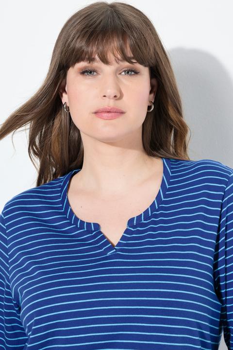 Actual product image Ulla Popken Pyjama-Longshirt, Ringel, Tunika-Ausschnitt, Langarm (50, 52)