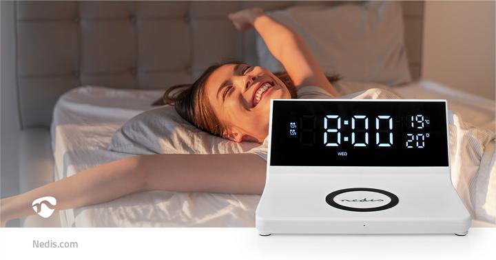 Produktbild Nedis Wecker Kabelloses Ladegreät Qi Zertifiziert 5/7.5/10 / 15 W USB-A Stecker 2 Alarmzeiten Snooze
